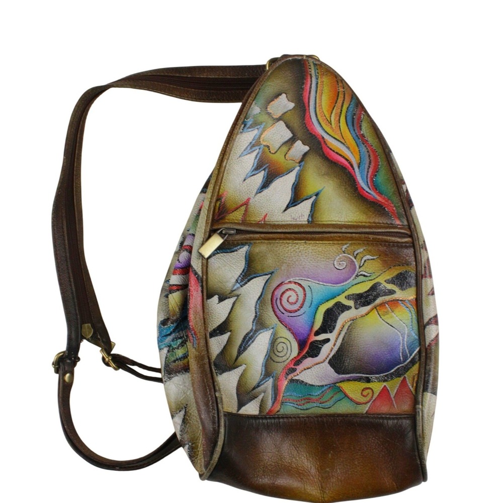 Hand Painted Wearable Art Boho Southwest Convertible Leather Backpack Purse